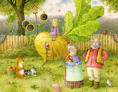 Illustration for fairy tale 'Turnip'. Wallpaper.
