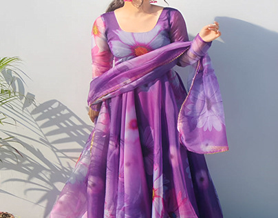 Buy Purple Organza Party Dress with Dupatta Online