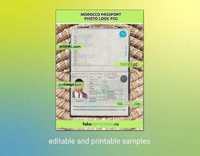Morocco passport editable PSDs, scan and photo