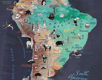 South America / Latin America illustrated travel map