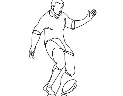 Rugby Player Kicking Ball Continuous Line