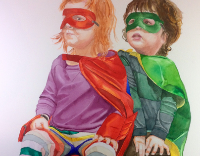 Watercolour, Two Superheroes