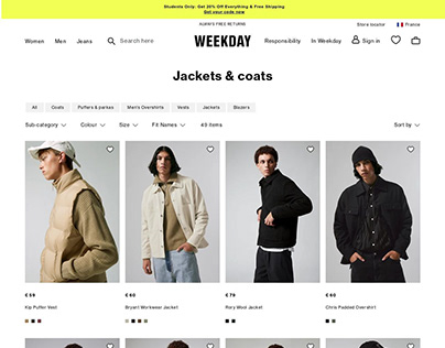 Buy men's jackets Weekday with free shipping in Europe
