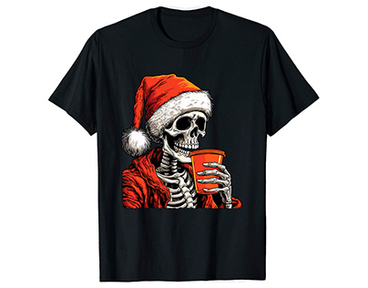 Skeleton Drinking Cocoa - Hot Chocolate XMAS T-Shirt