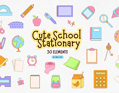 Cute School Stationary Elements