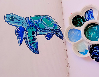 tartaruga, pintura com guache