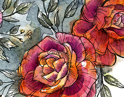 Watercolor Artwork: Falling Roses