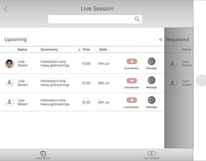 Wireframes for an iPad app to conduct live sessions