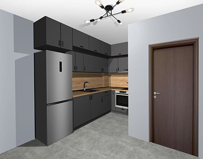 Modern Gray and Oak Kitchen