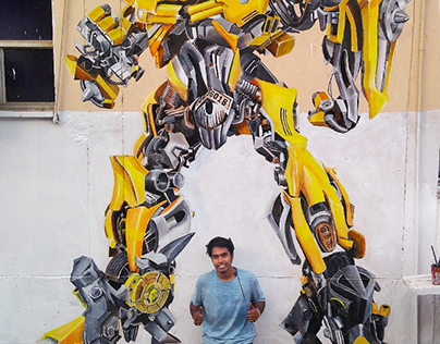 Life sized Bumblebee 
wall painting