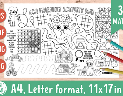 Eco friendly coloring activity mats for kids
