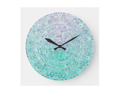 Turquoise Ice Flower Mandala Wall Clock