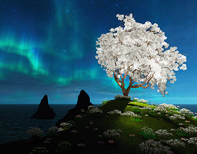 Enchanted Tree under Northern Lights