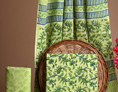 Buy Green Sanganeri Jaal Print Cotton Suit Set