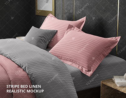 Stripe Bed Linen Super Realistic Mockup PSD