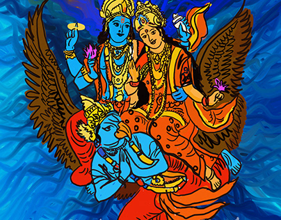 Laxmi Narayan With Garuda Painting by kartick dutta