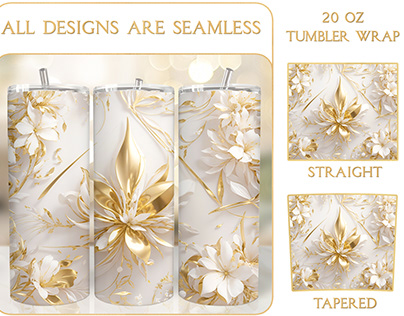 Luxury Golden White 20 Oz Tumbler Wrap Sublimation