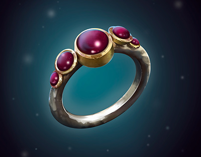 Metal jewel ring with red stones