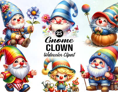 Clown Gnome Watercolor Clipart