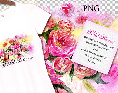 Watercolor Wild Roses Sublimation