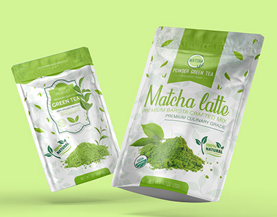 Pouch Packaging with Free Mockup (Matcha Tea)