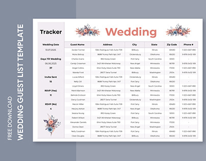Free Editable Online Modern Wedding Guest List Template