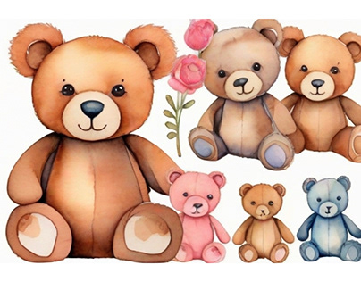 Watercolor teddybear clipart illustration