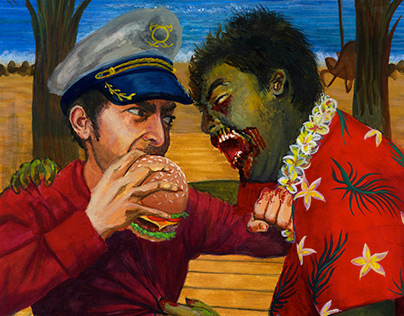 Cheeseburger in Paradise | Gouache Paint Illustration
