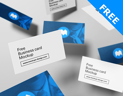 Free flying business cards mockup
