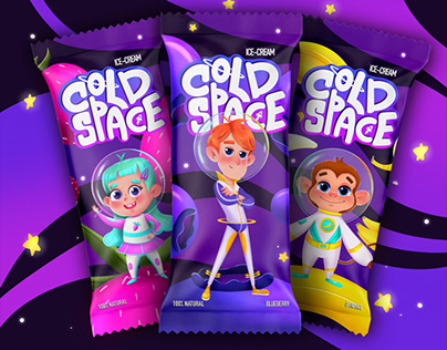 Cold Space. Ice-cream packaging. Character design.