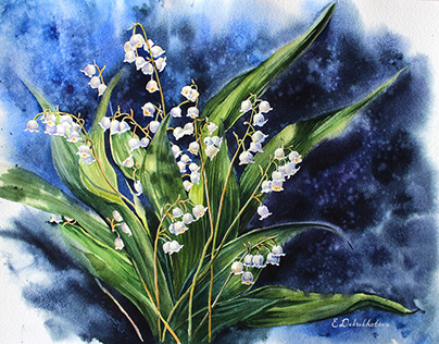 Bouquet with lilies of the valley. Watercolor.