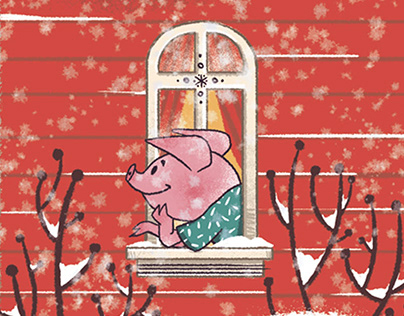House of three pigs. Winter illustration