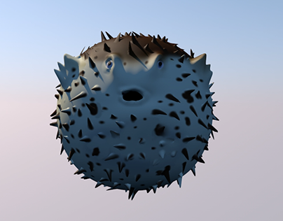 Cinema 4D animation - sculpting of a puffer fish