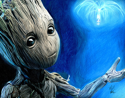 Groot Colored Pencil Drawing