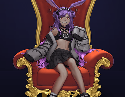 Anime illustration girl sitting on throne