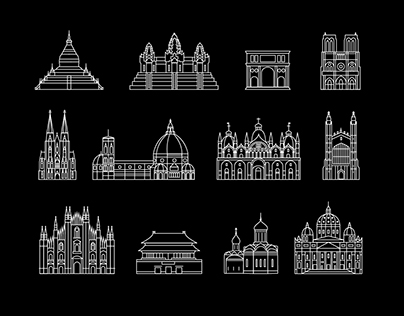 100 world-famous architectural masterpieces in outline