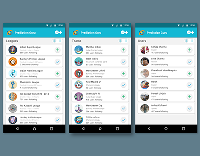 Sport App- Prediction guru- Screens