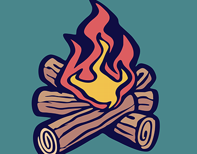 Log campfire illustration