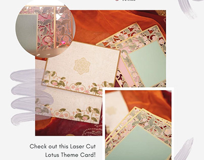Laser Cut Lotus Theme Wedding Invitation Cards