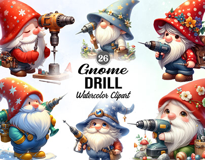 Drill Gnome Watercolor Clipart