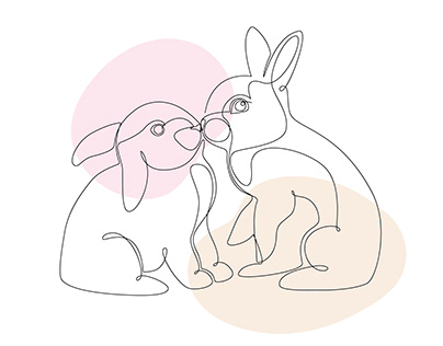One single line drawing two kissing rabbits