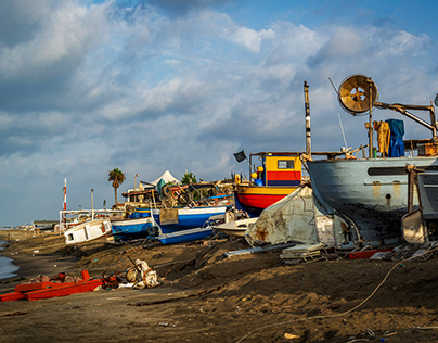Fishing port on a beach in Torvaianica