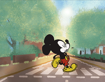 Mickey Mouse walking in Abbey Road