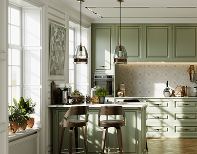 Kitchen Visualization with shades of Sage Green Color