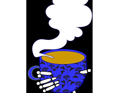 Skeleton hand holding tea