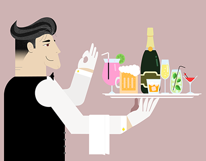 Barman with drinks illustration