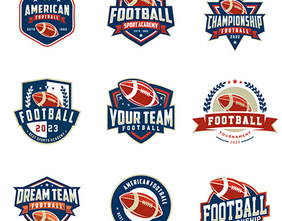 Set of American football Emblems, Badges and Designs.