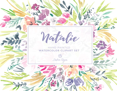 Natalie Watercolor Floral Clipart Set