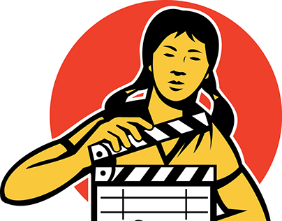 asian woman girl with movie clapboard