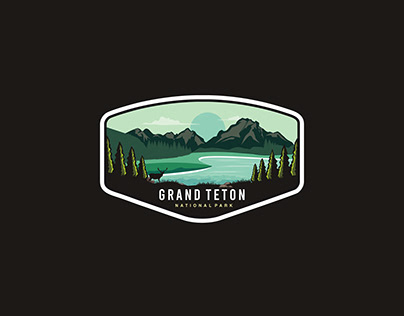 Emblem sticker patch logo illustration of Grand Teton